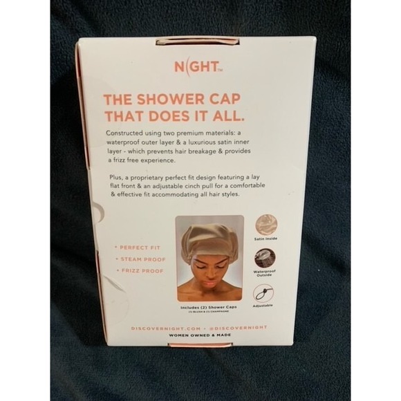 Satin Shower Cap in Champagne & Blush Frizz Steam Proof Perfect Fit 2 Pack - Picture 2 of 3